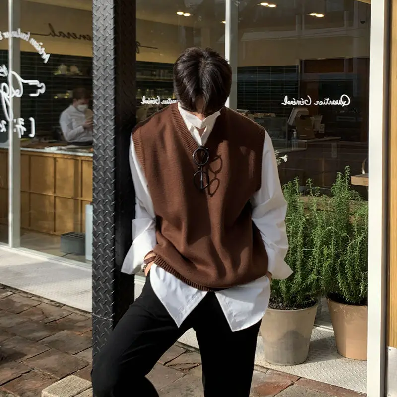 Winter Clothes Shop - Plain Sleeveless Knitted Sweaters Men Solid