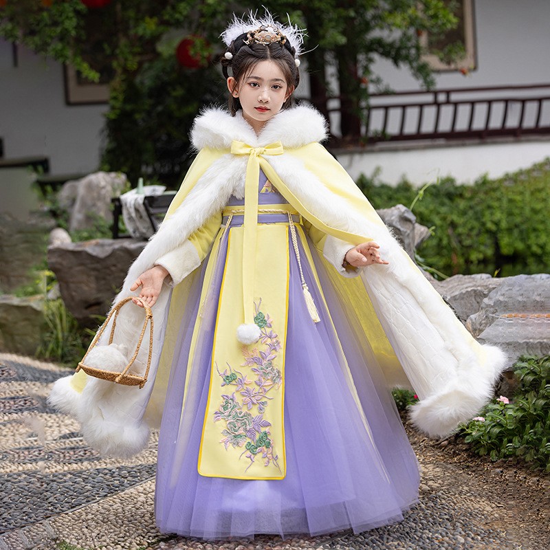 Winter Clothing Kids - Girls Fairy Hanfu With Cloak Children