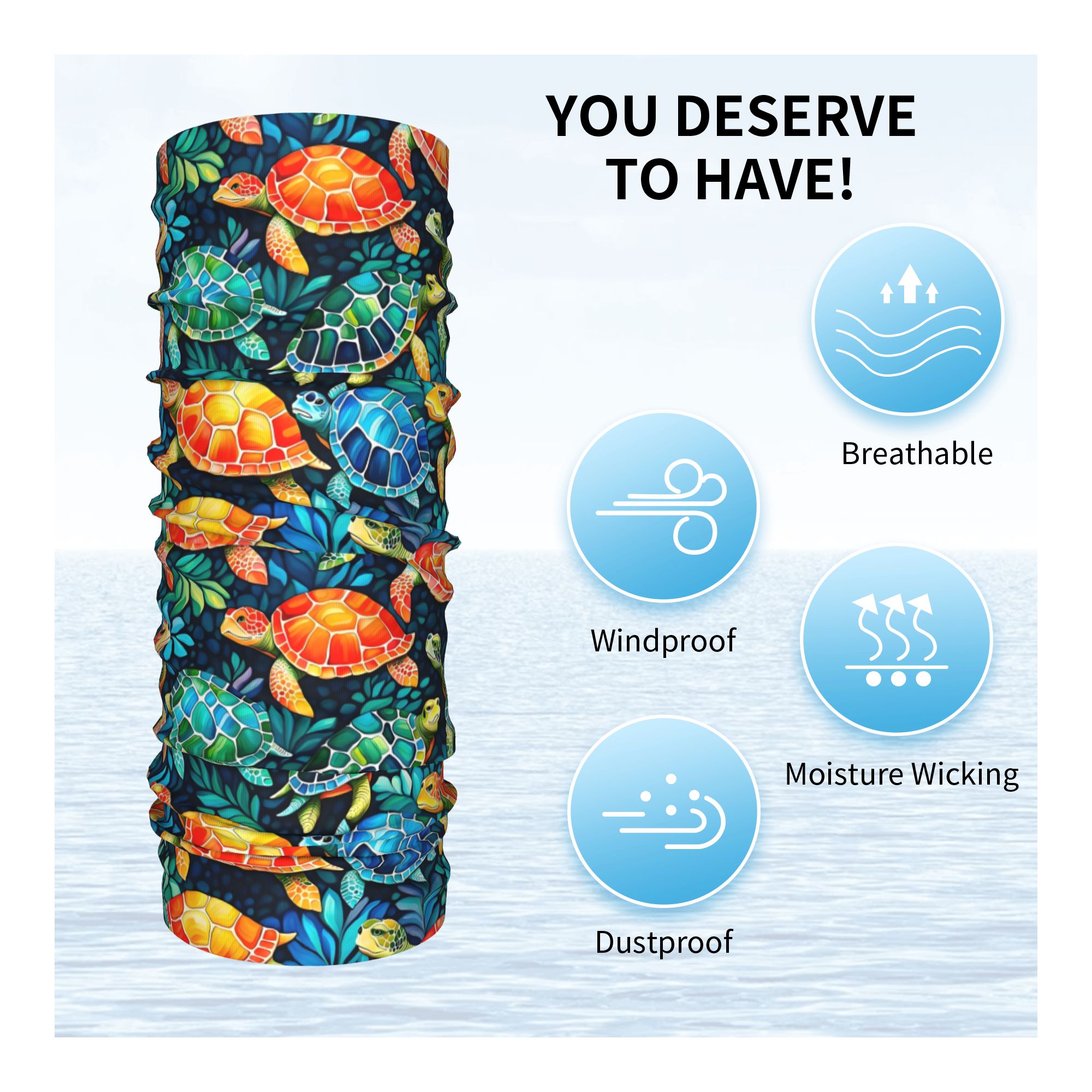 Custom Funny Colorful Sea Turt - مراجعة Neck Gaiter Fleece وسعره