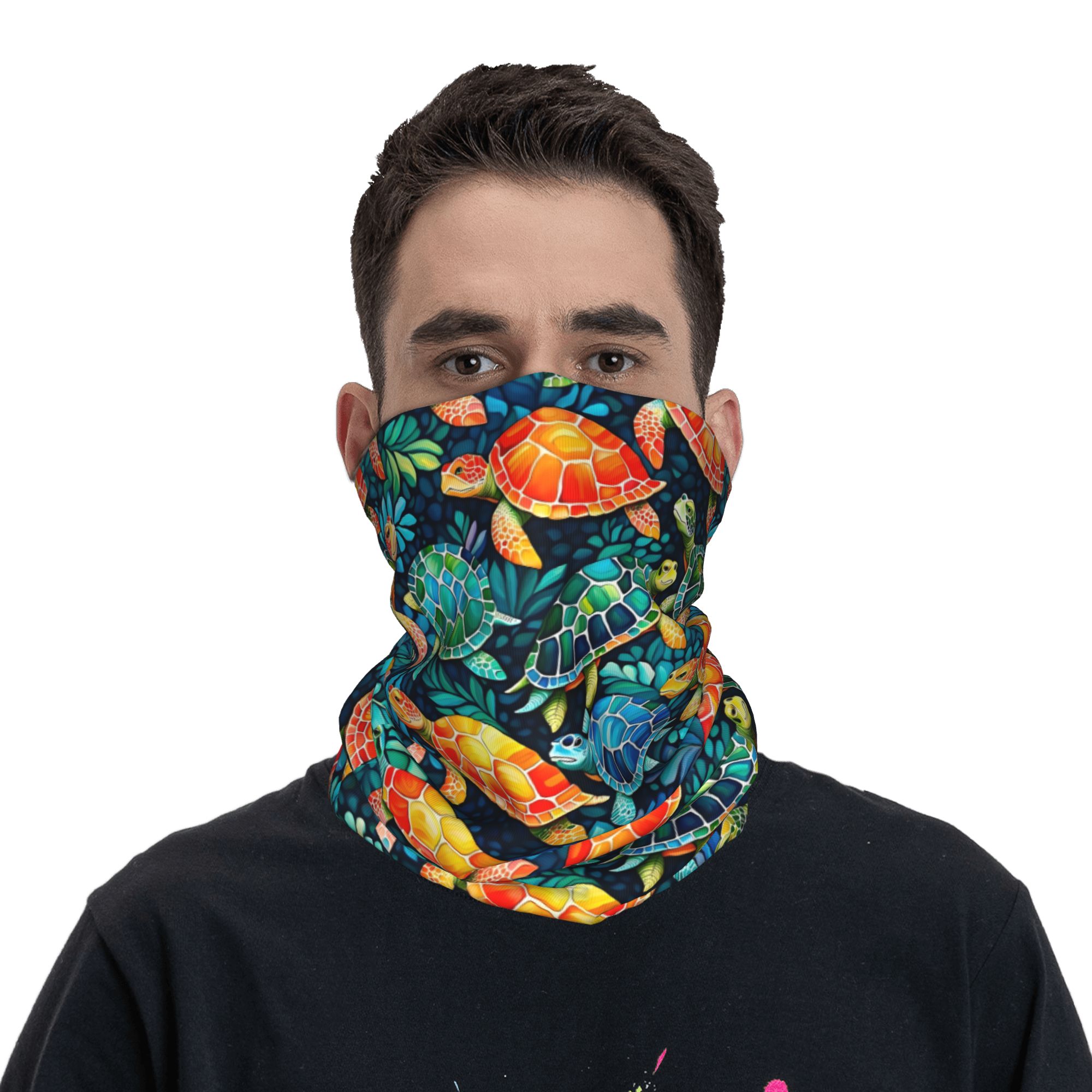 Custom Funny Colorful Sea Turt - مراجعة Neck Gaiter Fleece وسعره