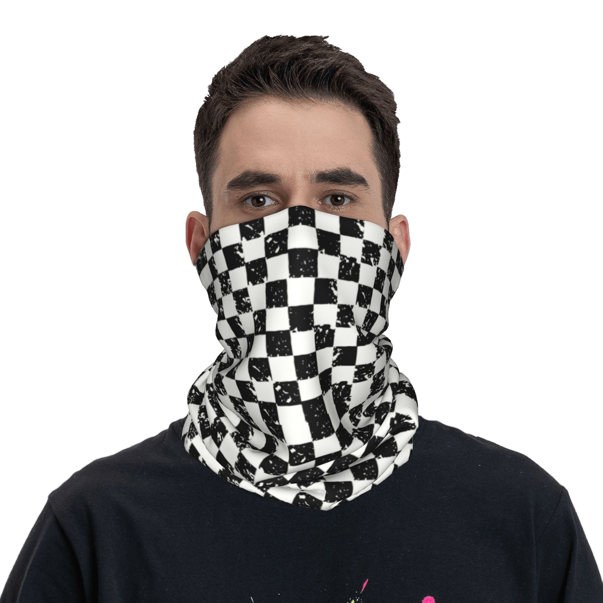 Custom Retro Checkered Flag Wi - مراجعة Neck Gaiter Fleece وسعره