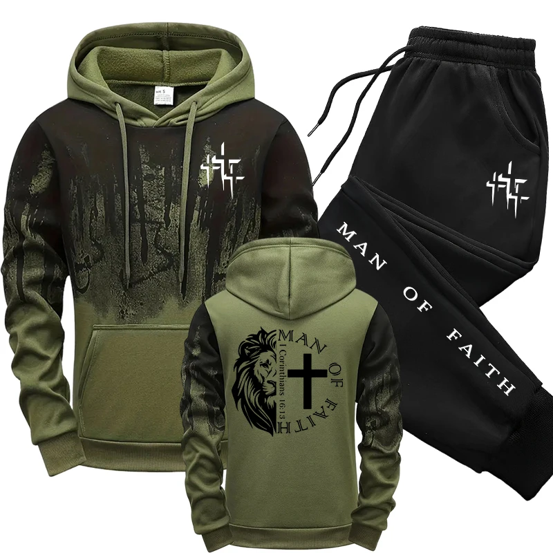 Man of Faith Pattern Men's Set - مراجعة Winter Clothing Hoodie وسعره