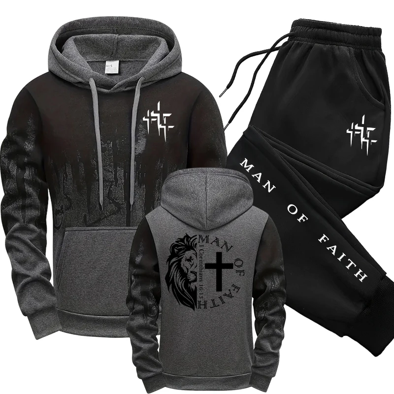 Man of Faith Pattern Men's Set - مراجعة Winter Clothing Hoodie وسعره