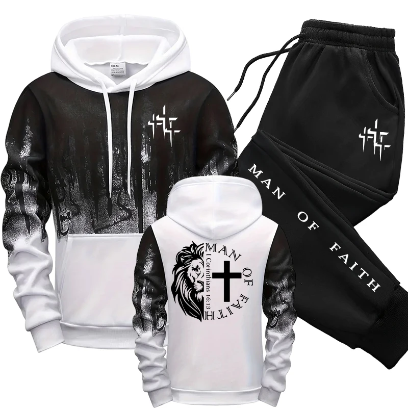 Man of Faith Pattern Men's Set - مراجعة Winter Clothing Hoodie وسعره