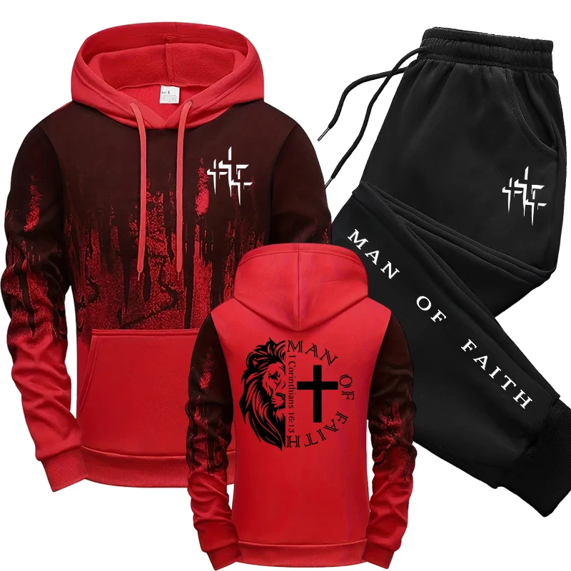 Man of Faith Pattern Men's Set - مراجعة Winter Clothing Hoodie وسعره