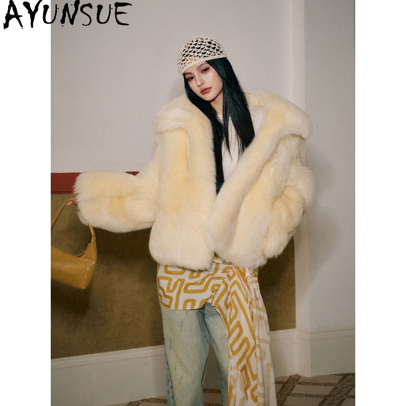 AYUNSUE Real Fox Fur Coats Wom - مراجعة Yellow Winter Clothing وسعره
